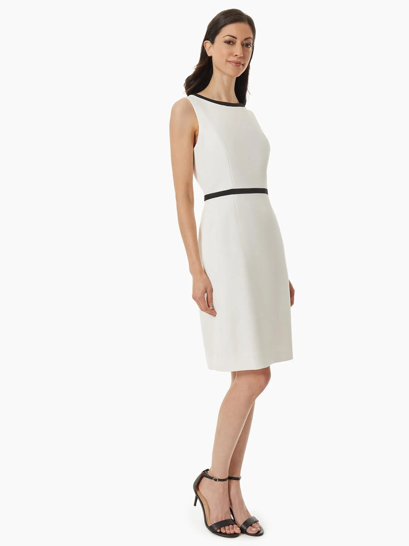 Petite Contrast Trim Framed Stretch Crepe Sheath Dress