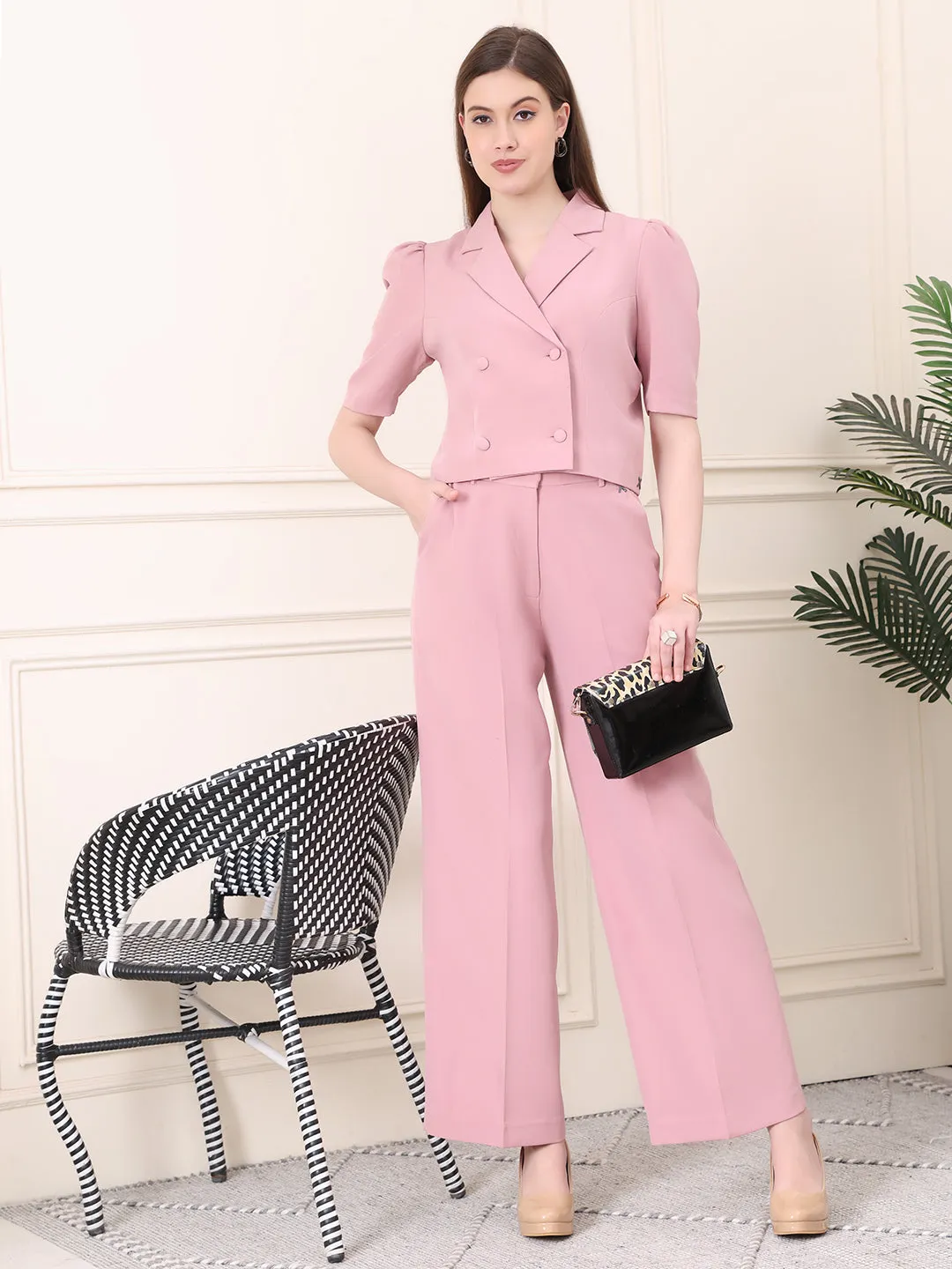 Pink Blended Fierce & Fabulous Crop Blazer & Wide Leg Trouser