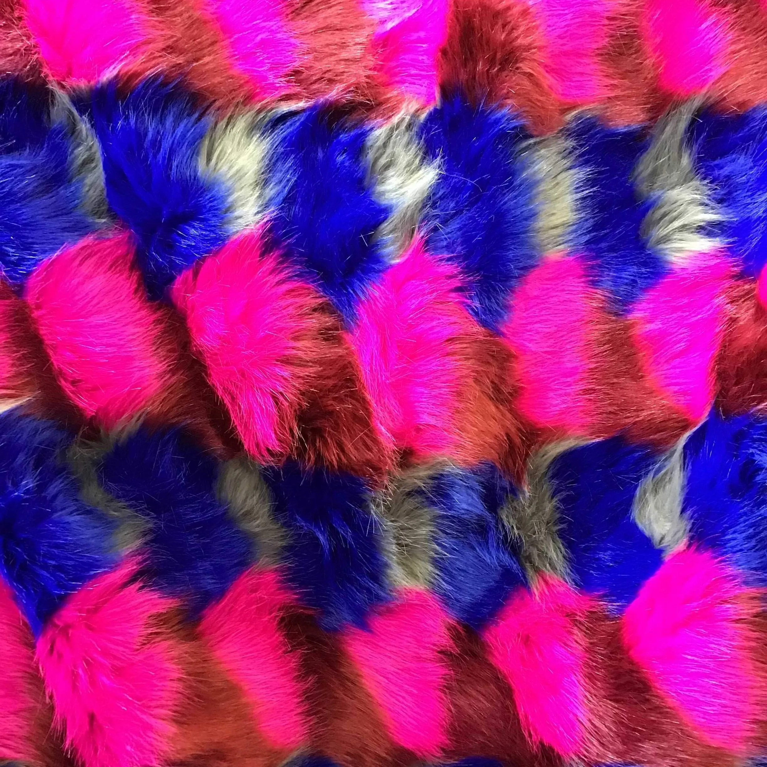 Pink Blue White Puzzled Multicolor Faux Fur Fabric