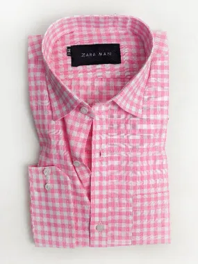 Pink Checks Formal Dress Shirt For Men AZ MFS99