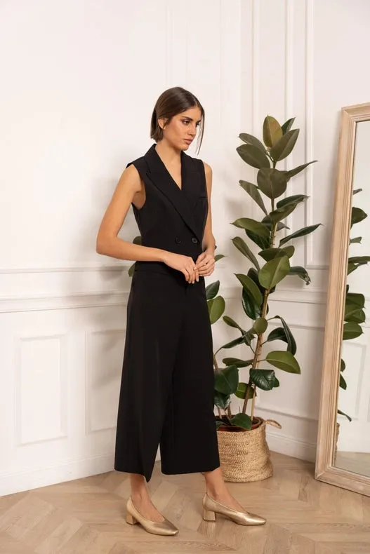 Plain Cropped Sleeveless Suit Vest Black