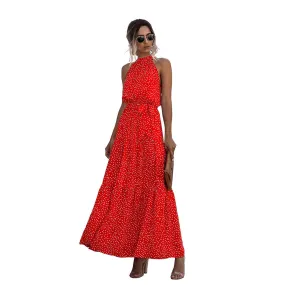 Polka Dot Print Neck Tie Maxi Dresses Wholesale Womens Clothing N3824050700091