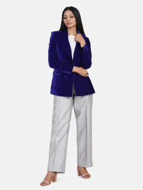 Royal Blue Velvet Blended Polyester Blazer