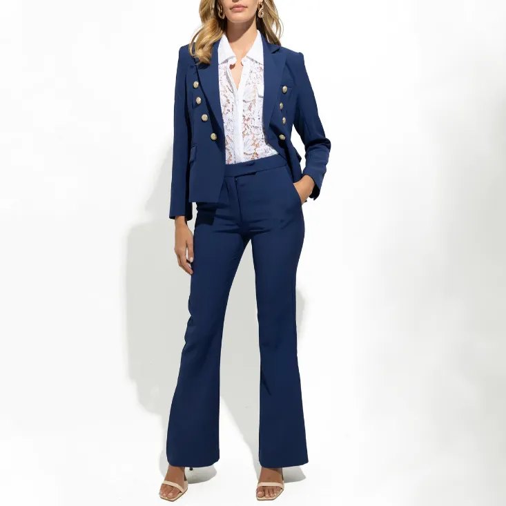 Tailored Double Breasted Crepe Blazer - Navy