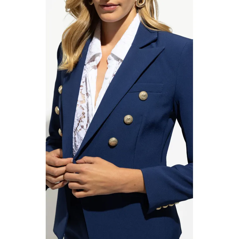 Tailored Double Breasted Crepe Blazer - Navy