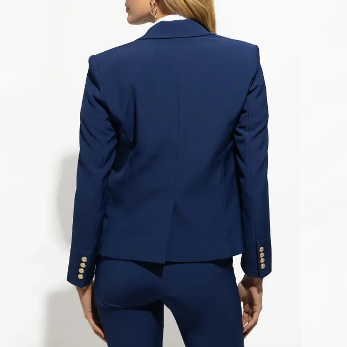 Tailored Double Breasted Crepe Blazer - Navy