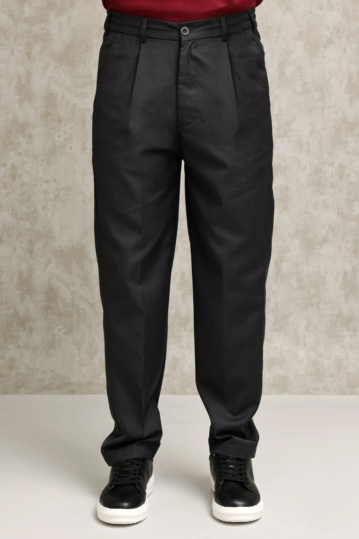 TAILORED PLEATED FORMAL TROUSERS-CHARCOAL