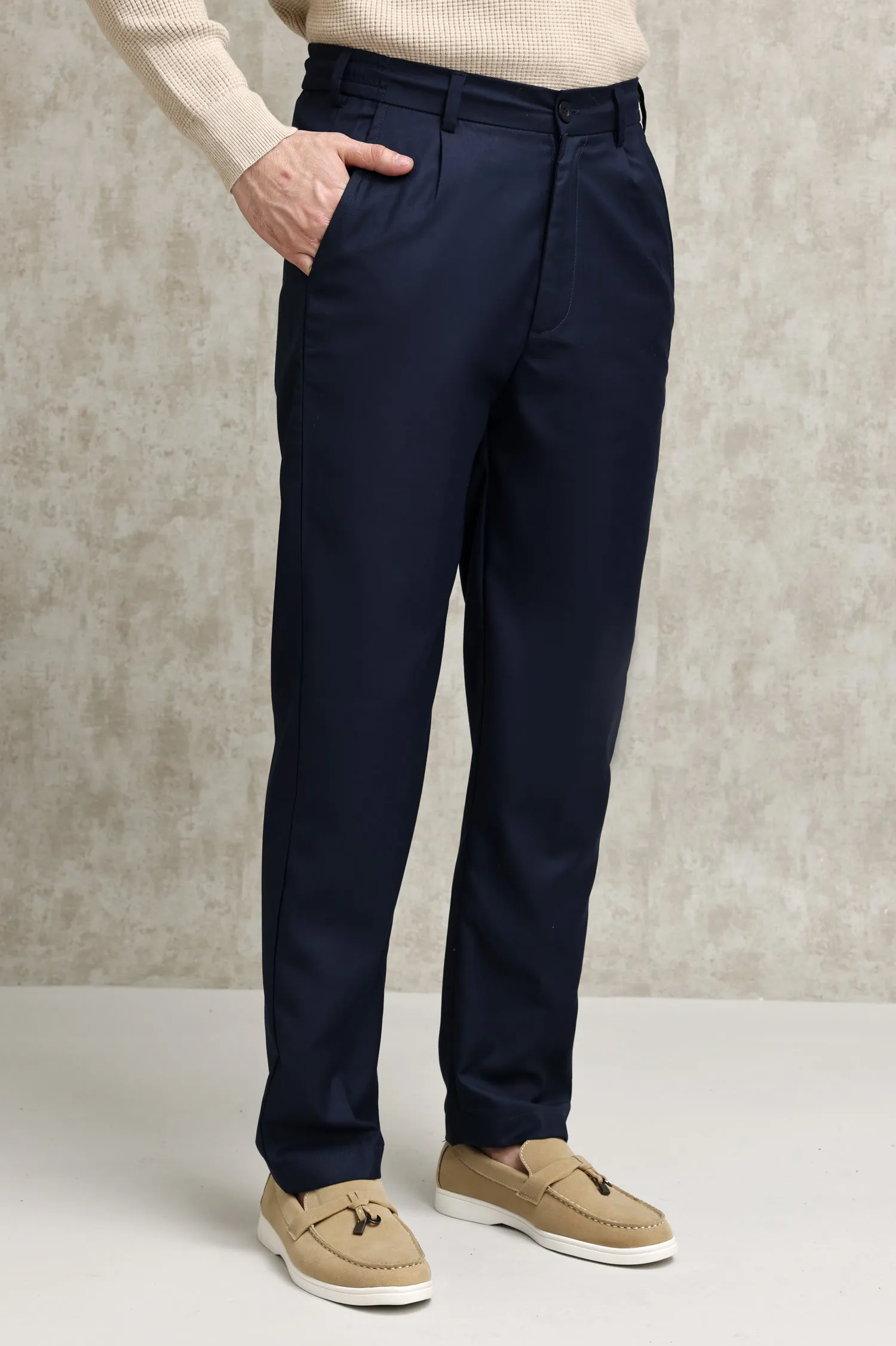 TAILORED PLEATED FORMAL TROUSERS-NAVY