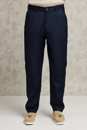 TAILORED PLEATED FORMAL TROUSERS-NAVY