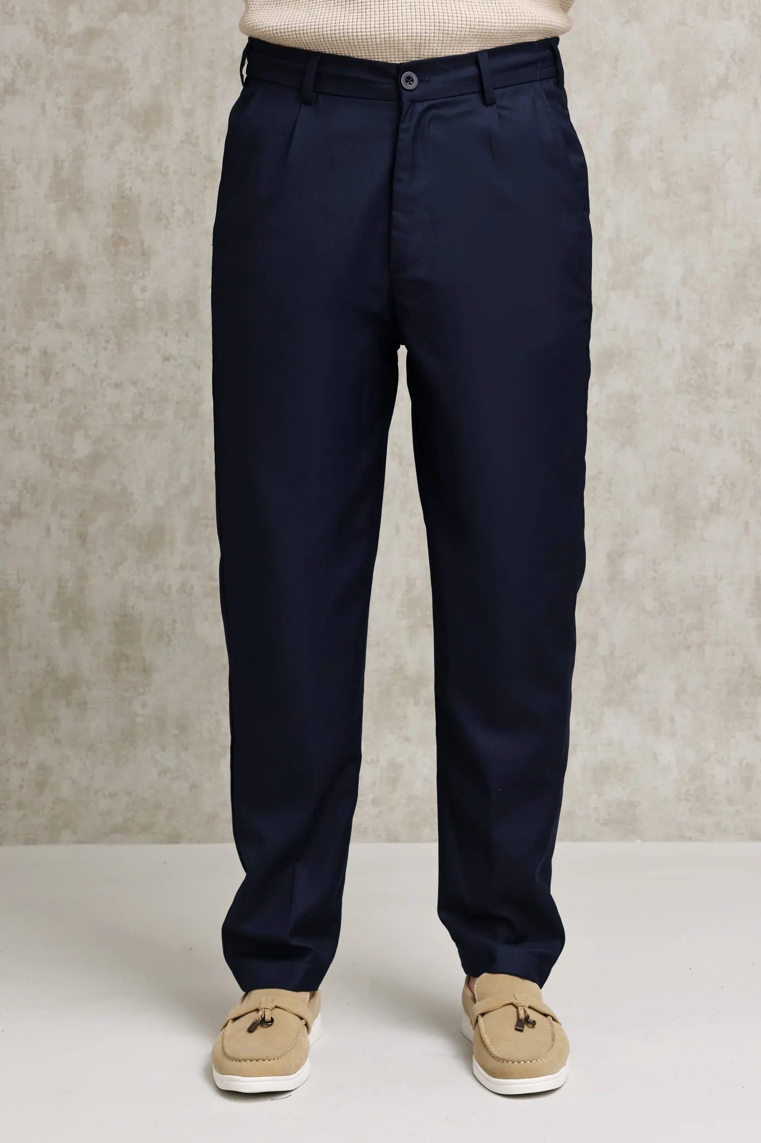 TAILORED PLEATED FORMAL TROUSERS-NAVY