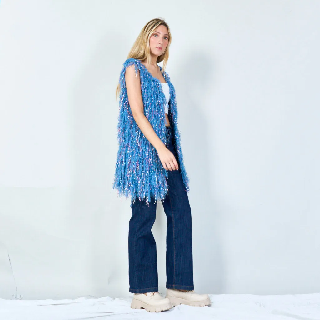 Textured shaggy semi-open cardigan wholesale