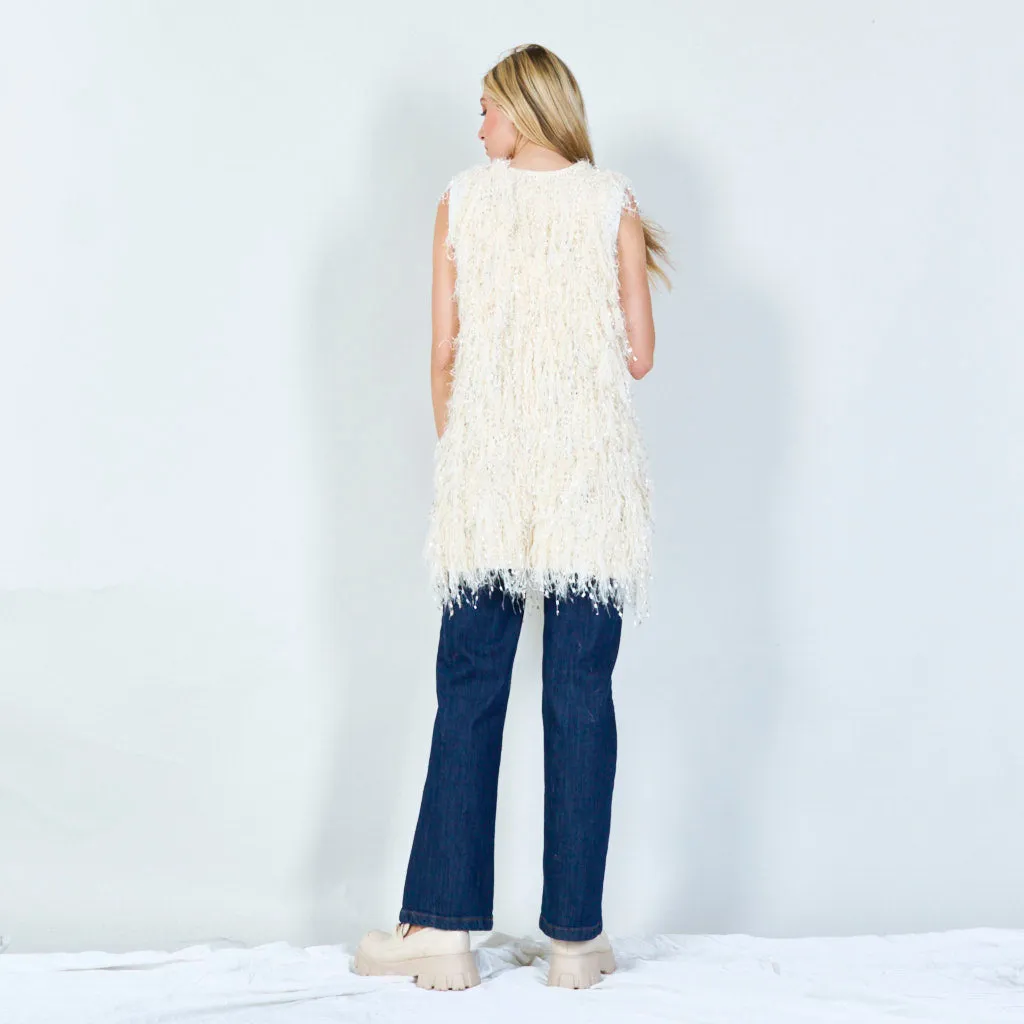 Textured shaggy semi-open cardigan wholesale