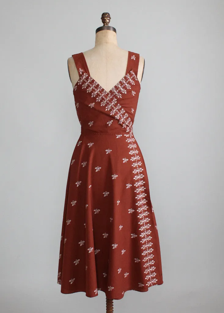 Vintage 1980s Brown Wrap Sundress